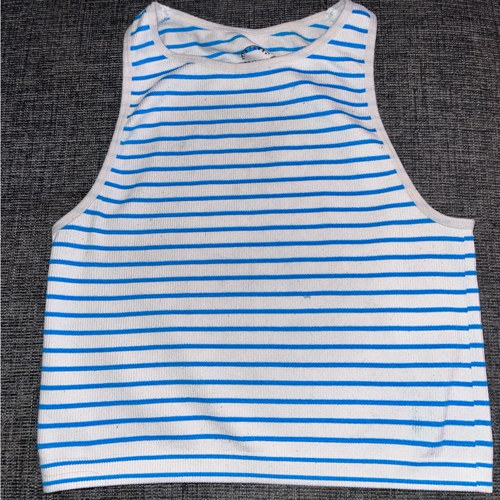 Blue and White Stripe Ribbed Tank